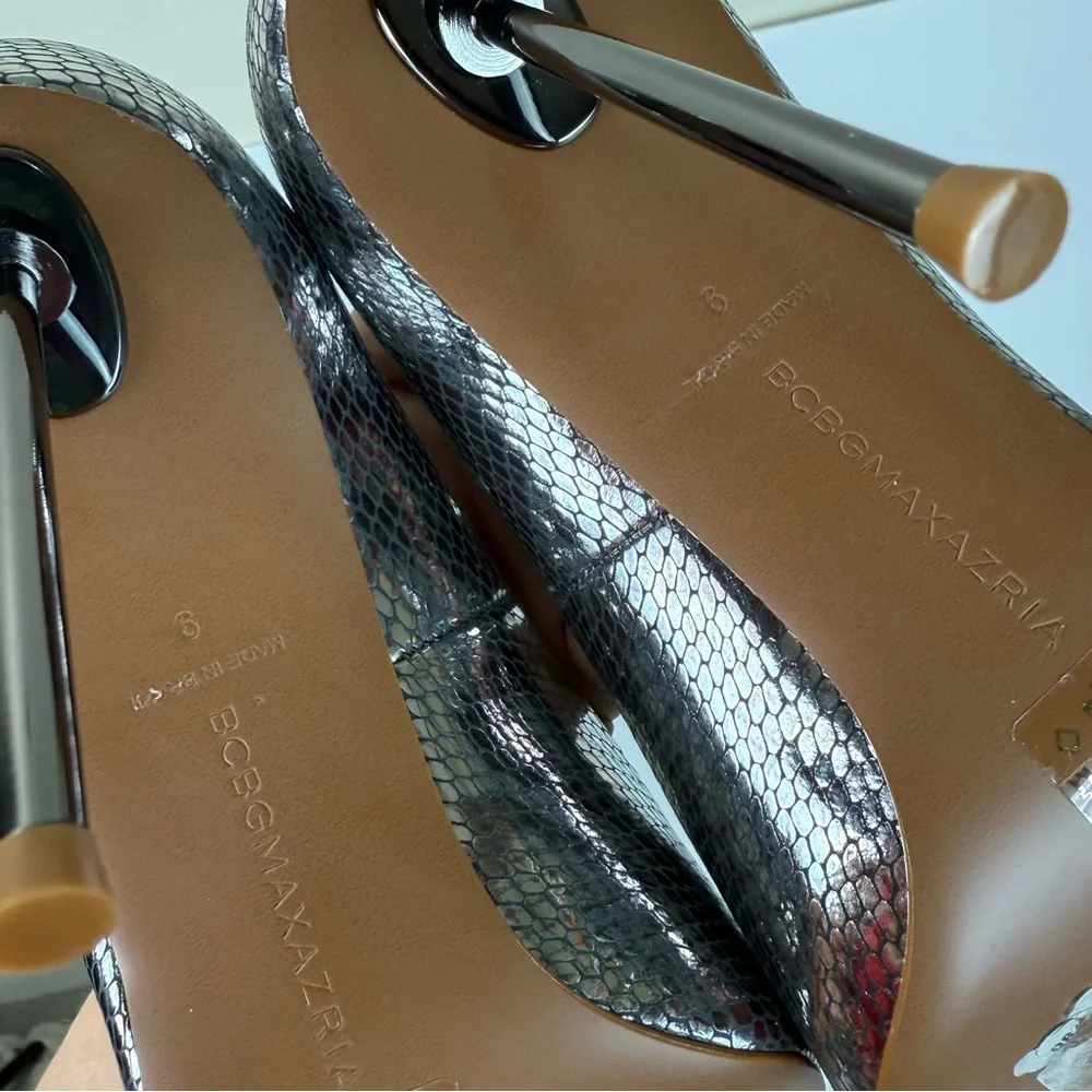 BCBGMAXAZRIA Marain Metallic Leather Metal Heel Graphite Snake Stiletto Size 9 - Picture 9 of 13